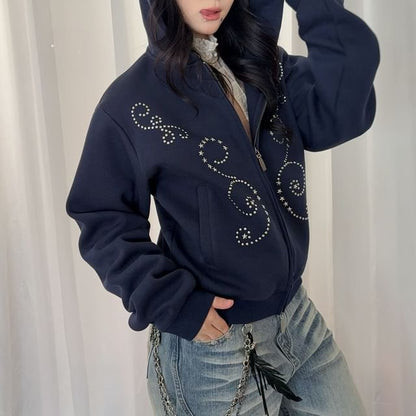 Studded Zip-Up Sweatshirt