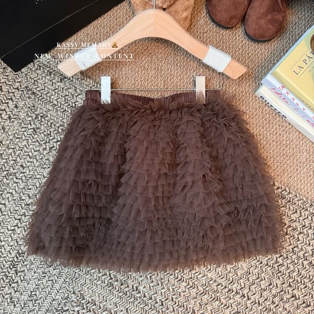 Tiered Mesh Mini A-Line Skirt - Elastic Waist