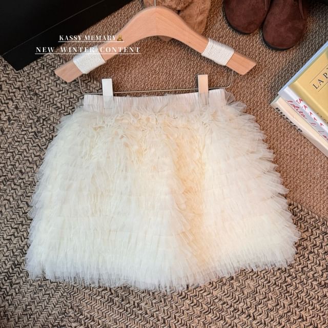 Tiered Mesh Mini A-Line Skirt - Elastic Waist