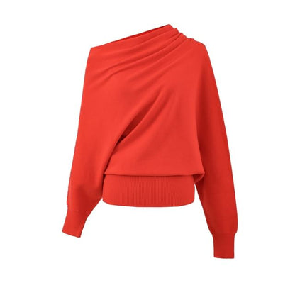 Off-Shoulder Knit Top with Long Sleeves and Solid Design