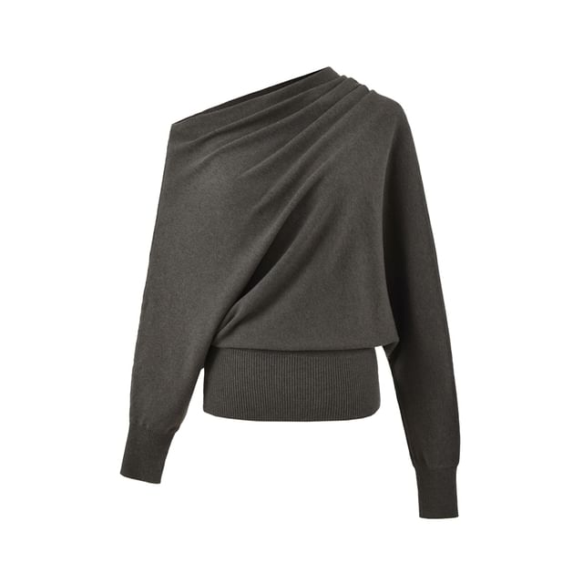 Off-Shoulder Knit Top with Long Sleeves and Solid Design