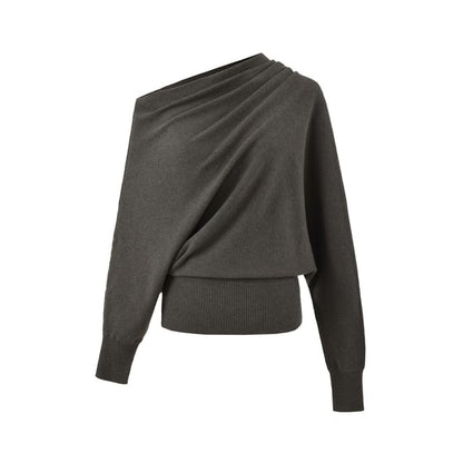 Off-Shoulder Knit Top with Long Sleeves and Solid Design