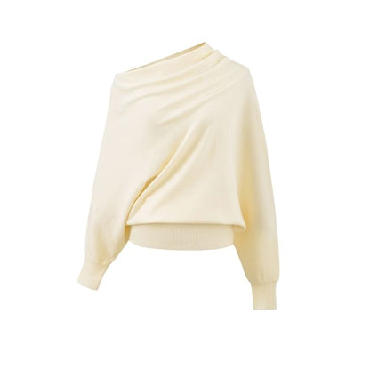 Off-Shoulder Knit Top with Long Sleeves and Solid Design