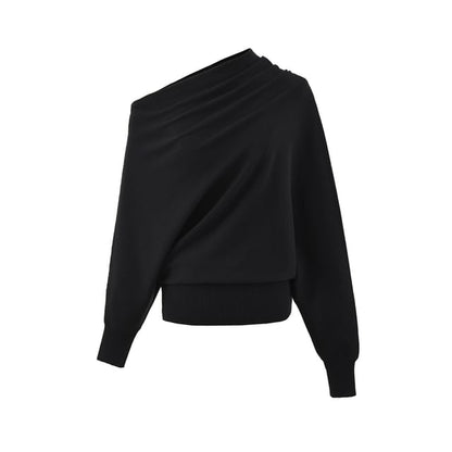 Off-Shoulder Knit Top with Long Sleeves and Solid Design