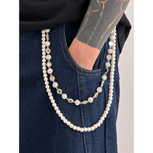 CZ Faux Pearl Alloy Layered Pants Chain