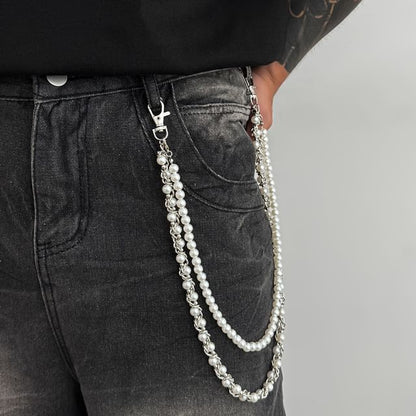 Faux Pearl Alloy Layered Pants Chain