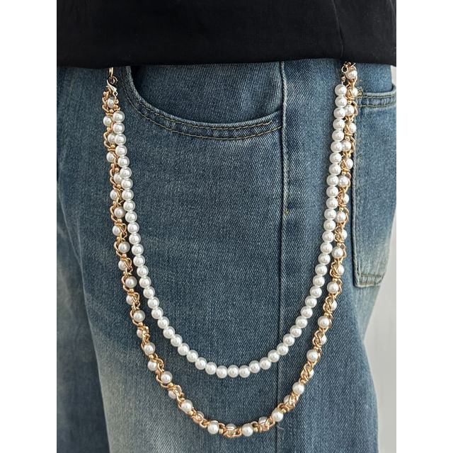 Faux Pearl Alloy Layered Pants Chain