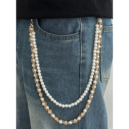 Faux Pearl Alloy Layered Pants Chain