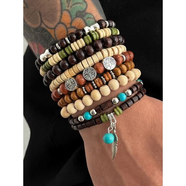 Set of 9: Alloy Bead Bracelet