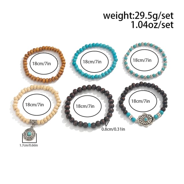 Set of 7: Alloy Bead Bracelet
