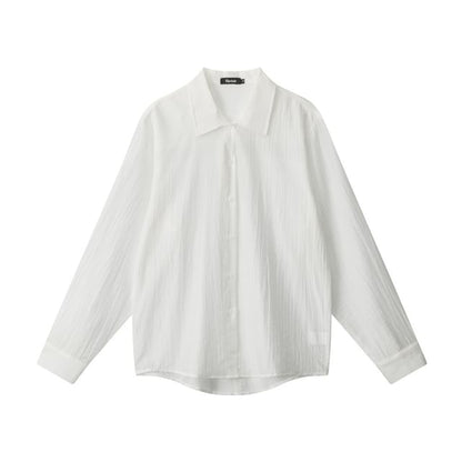 Pinstripe Collared Long-Sleeve Button-Down Shirt