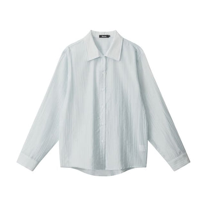 Pinstripe Collared Long-Sleeve Button-Down Shirt