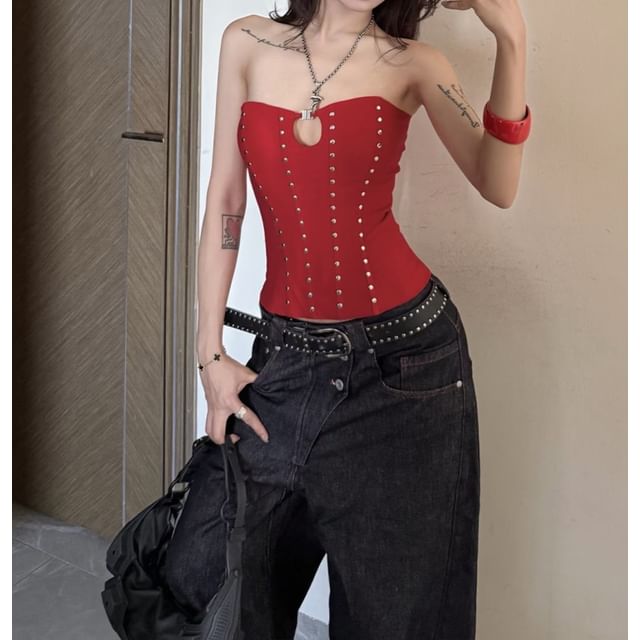 Studded Corset-Style Strapless Top