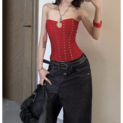 Studded Corset-Style Strapless Top