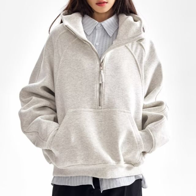 Raglan Half-Zip Stand-Collar Hoodie