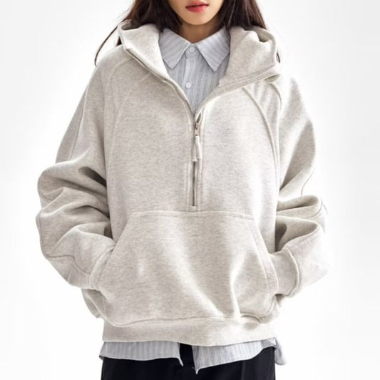 Raglan Half-Zip Stand-Collar Hoodie