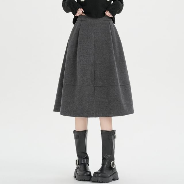Fleece-Lined High Rise Midi A-Line Skirt