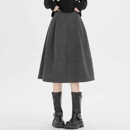 Fleece-Lined High Rise Midi A-Line Skirt