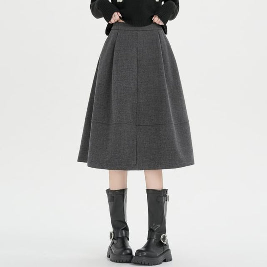 Fleece-Lined High Rise Midi A-Line Skirt