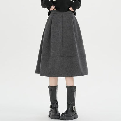 Fleece-Lined High Rise Midi A-Line Skirt