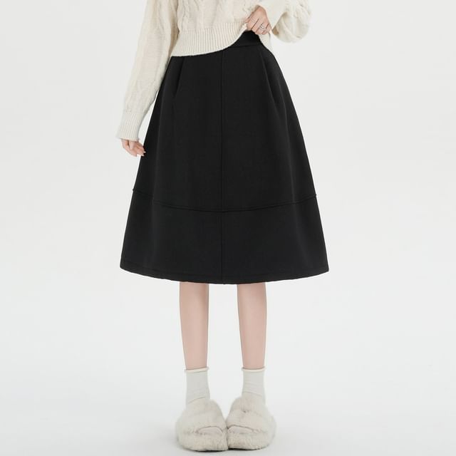 Fleece-Lined High Rise Midi A-Line Skirt