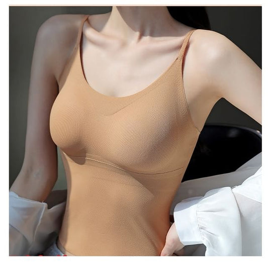 Padded Crop Cami Top with Scoop Neck and Solid Finish