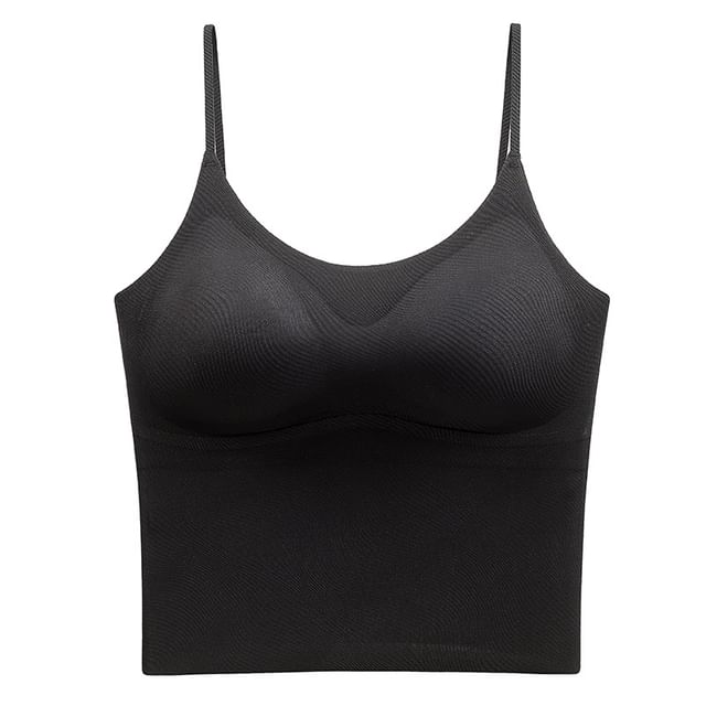 Padded Crop Cami Top with Scoop Neck and Solid Finish