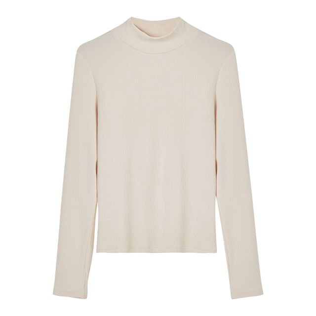 Mock Neck Slim Tee with Long Sleeves in Solid Hue