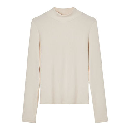 Mock Neck Slim Tee with Long Sleeves in Solid Hue