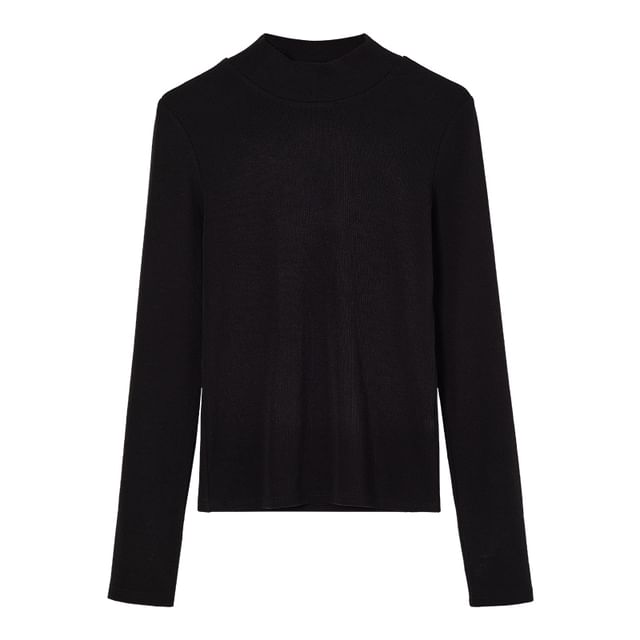 Mock Neck Slim Tee with Long Sleeves in Solid Hue