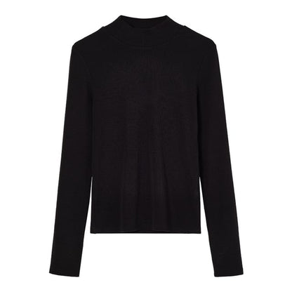 Mock Neck Slim Tee with Long Sleeves in Solid Hue