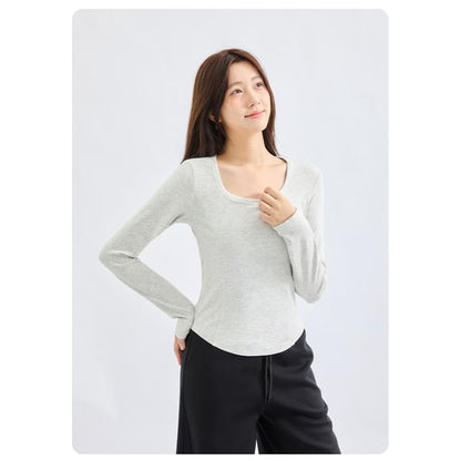 Slim Fit Scoop Neck T-Shirt with Long Sleeves