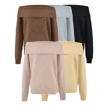 Cable Knit Off-Shoulder Sweater in Solid Tone