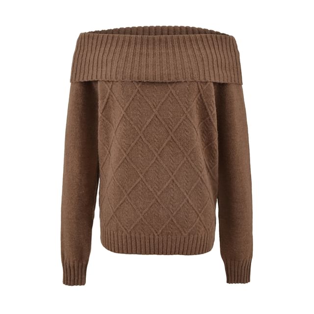 Cable Knit Off-Shoulder Sweater in Solid Tone