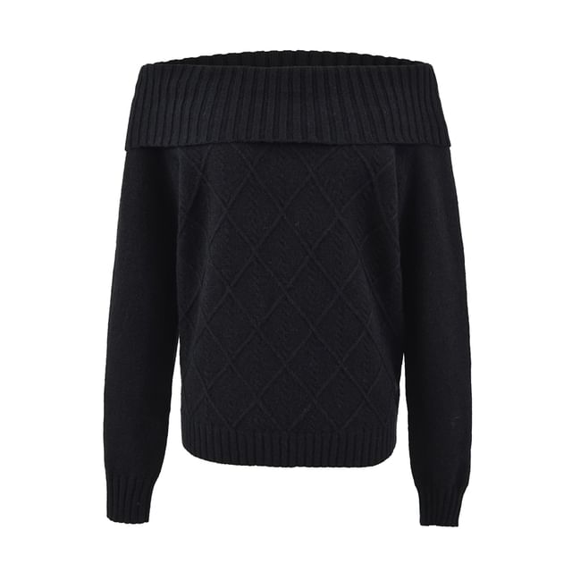 Cable Knit Off-Shoulder Sweater in Solid Tone