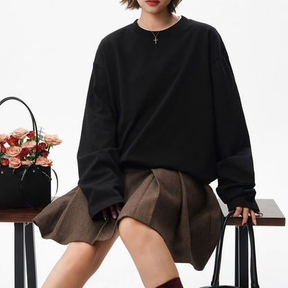 Drawstring Waist Crew Neck Tee in Solid Color