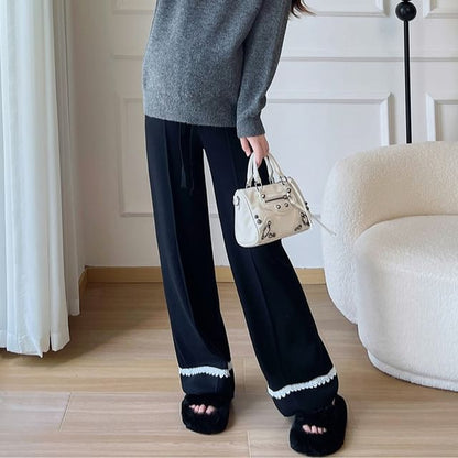 Maternity Crew Neck Raglan Sweater with Drawstring Waist Loose Pants