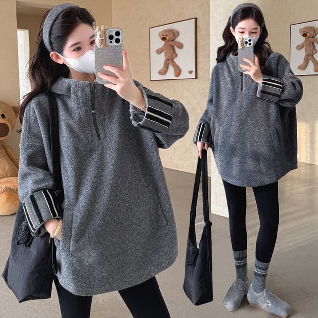 Maternity Half-Zip Hoodie in Melange Fabric