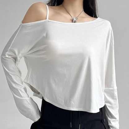 Cold Shoulder Long-Sleeve Top in Solid Style