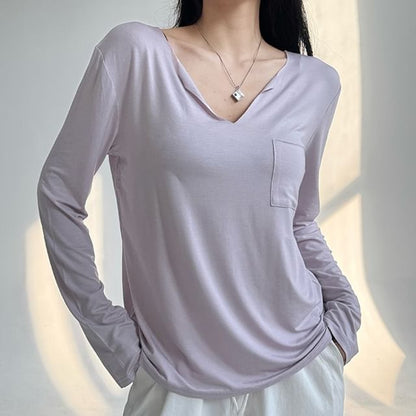 Classic V-Neck Long-Sleeve Solid T-Shirt