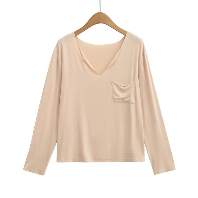 Classic V-Neck Long-Sleeve Solid T-Shirt