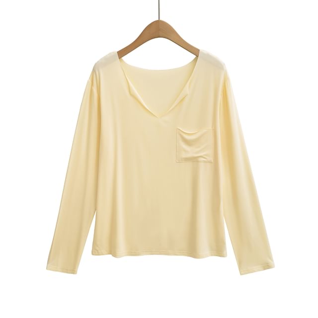 Classic V-Neck Long-Sleeve Solid T-Shirt