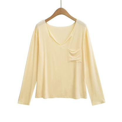 Classic V-Neck Long-Sleeve Solid T-Shirt