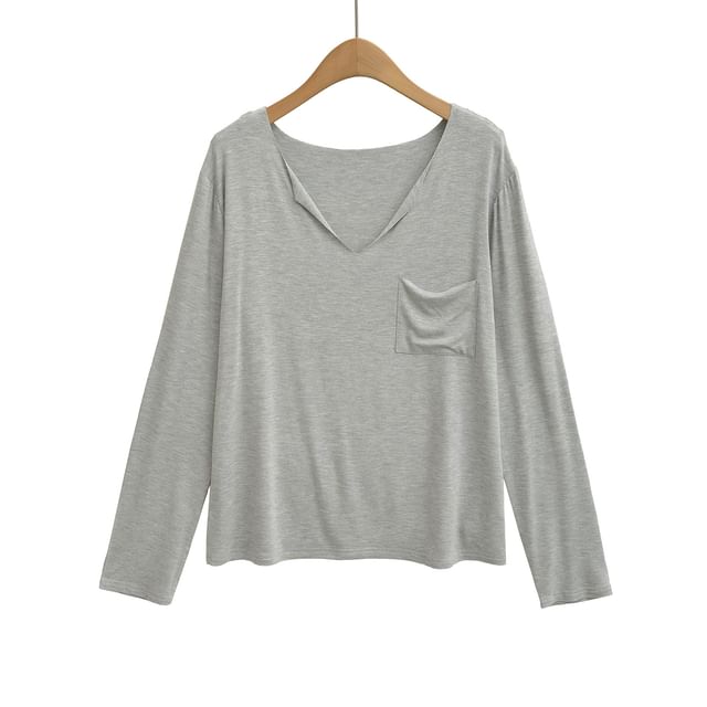 Classic V-Neck Long-Sleeve Solid T-Shirt