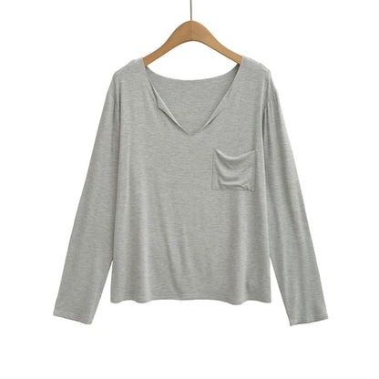 Classic V-Neck Long-Sleeve Solid T-Shirt