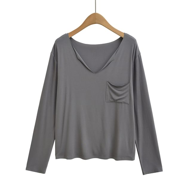 Classic V-Neck Long-Sleeve Solid T-Shirt