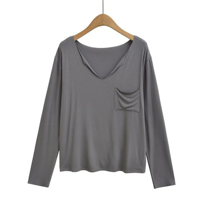 Classic V-Neck Long-Sleeve Solid T-Shirt