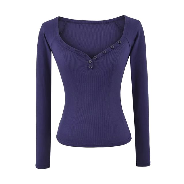 Elegant V-Neck Long-Sleeve Solid Button Blouse