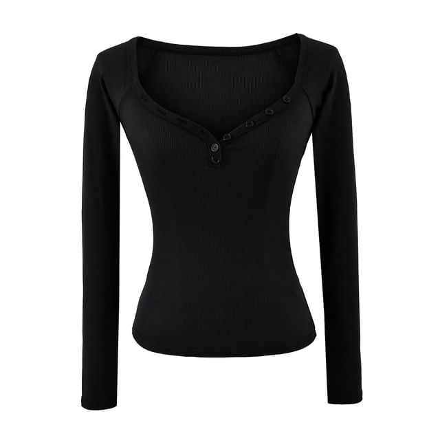 Elegant V-Neck Long-Sleeve Solid Button Blouse