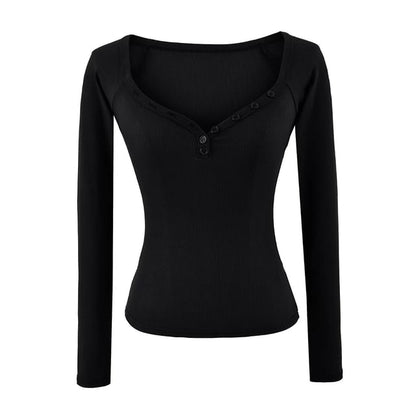 Elegant V-Neck Long-Sleeve Solid Button Blouse